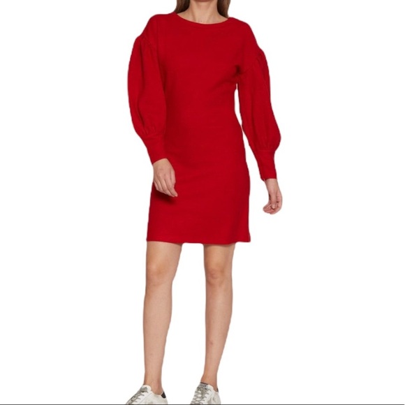 Red Puff Sleeve Sweater Dress Sz Medium - Picture 1 of 12